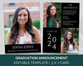 Masters Graduation Invitation Template, Mastered It Graduation Party Invitation, Graduation Party Invites Downloadable Canva Template 5x7