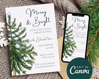 Corporate Christmas Party Invite Template, Merry & Bright Holiday Party Invite, Christmas Invitation, Employee Holiday Party Invite