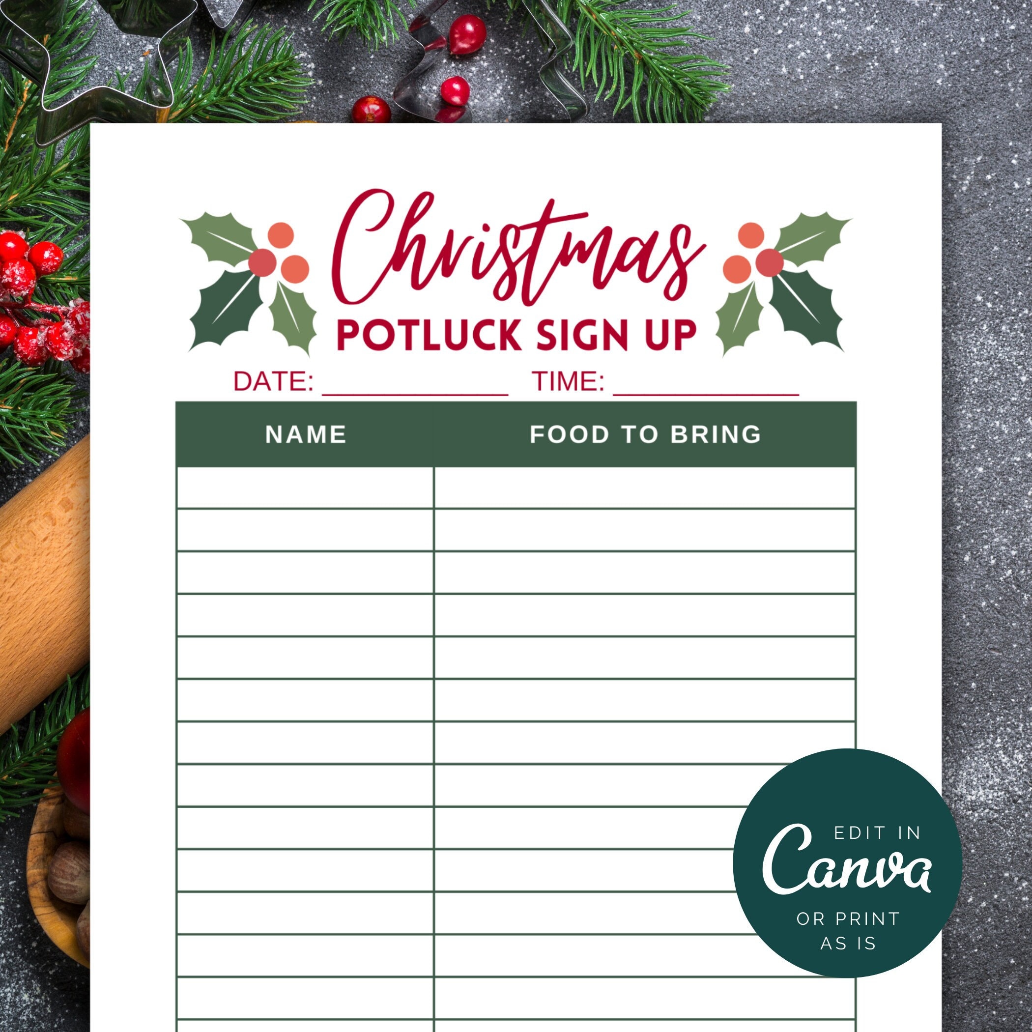 Printable Holiday Potluck Signup Sheet Canva, Christmas Potluck Sign up Printable Holiday Potluck Signup Sheet Canva, Christmas Potluck Sign up