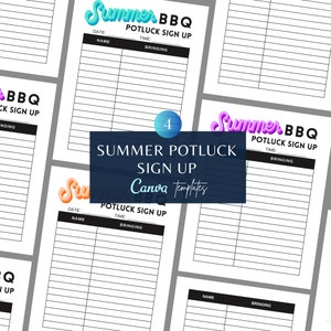Summer Bbq Sign Up Sheet Canva Template, 4th of July Potluck Signup Sheet, Printable Sign Up For Potluck Form, Food Sign Up Sheet US Letter