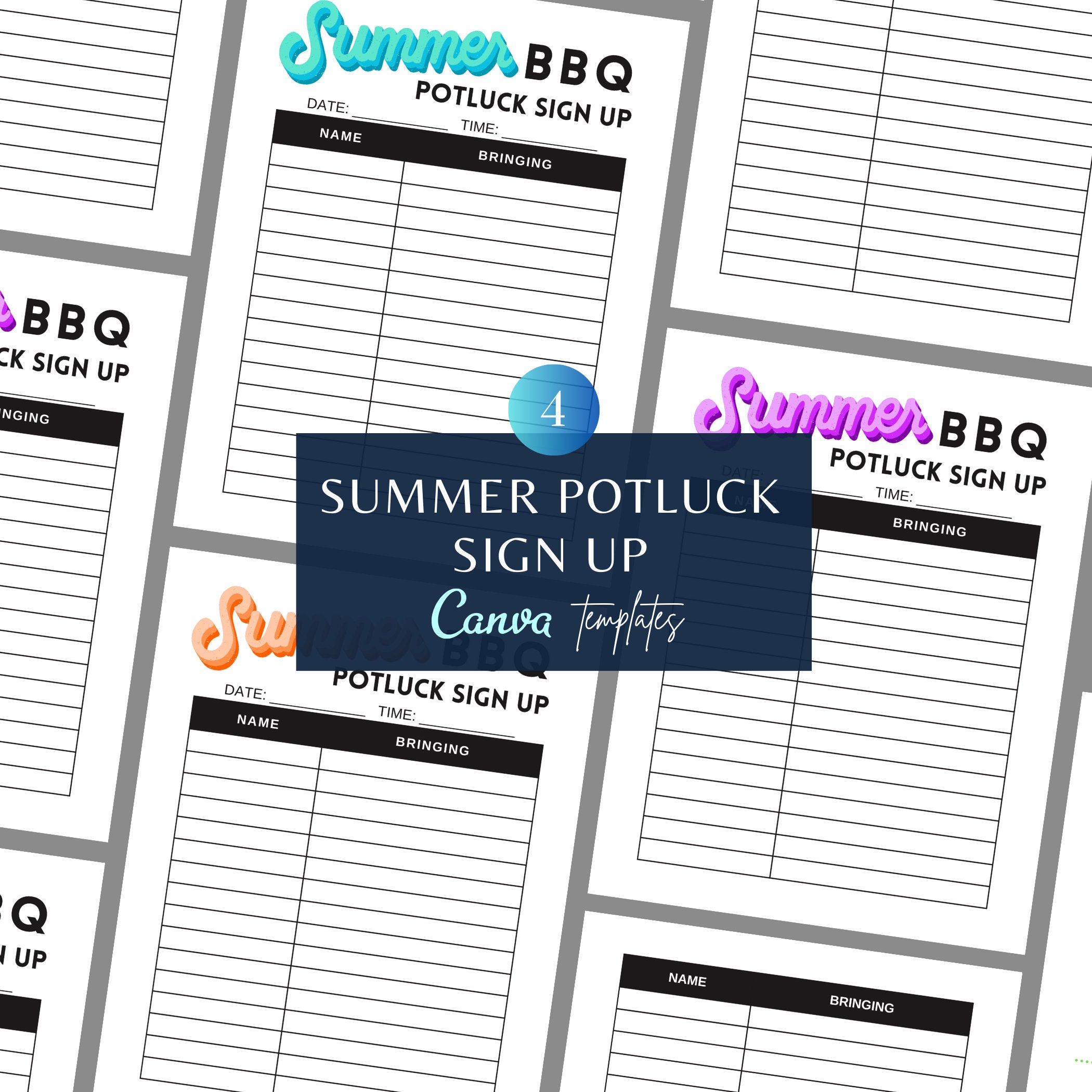 Summer BBQ Sign up Sheet Canva Template, 4th of July Potluck Signup ...