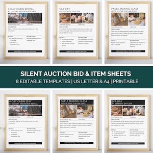 Silent Auction Item Sign Canva Template, Silent Auction Bid Sheet Printable, Editable Silent Auction Bundle, Nonprofit Fundraiser Auction