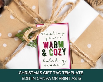 Modèle de toile d'étiquette de cadeau de Noël chaleureux et confortable, étiquette cadeau chaussettes duveteuses, étiquette cadeau de couverture de professeur de vacances, étiquette de cadeau de spa appréciation du personnel