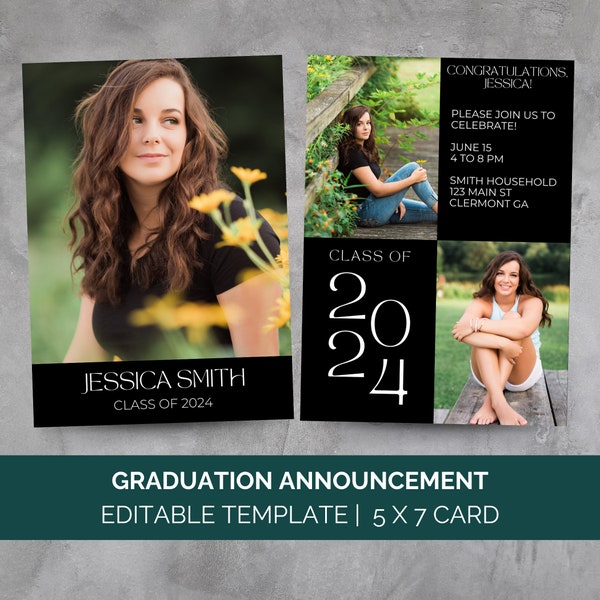 Graduation Party Invites Downloadable, Open House Invitation Graduation, Double Sided Graduation Invitation Canva Template Pictures 2024