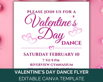Valentines Day Flyer For Dance, Valentine School Dance Flyer, PTO Dad Daughter Dance, Sweetheart Dance Invite, Printable Canva Template PTO