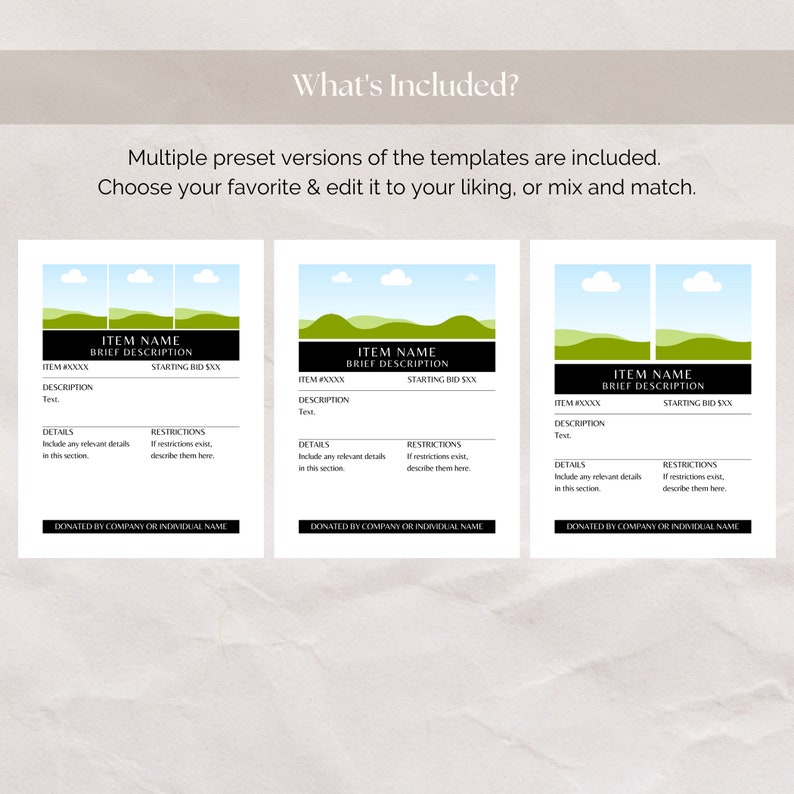 Editable Silent Auction Item Template, Silent Auction Item Sheet ...