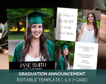Education Graduation Invite Canva Template, Teacher Graduation Announcement, Big Heart Little Minds Teacher Graduation Invitation