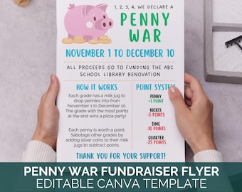 Penny War Fundraiser Flyer Canva Template, PTO Coin Drive Flyer, Editable Elementary School Change War Poster, PTO Fundraising Ideas