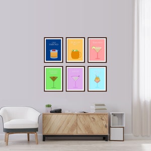バーカート カクテル デジタル プリント 7 枚セット (オールド ファッション、モスコミュール、マルガリータ、エスプレッソ マティーニ、マティーニ、アペロール スプリッツ、コスモポリタン)