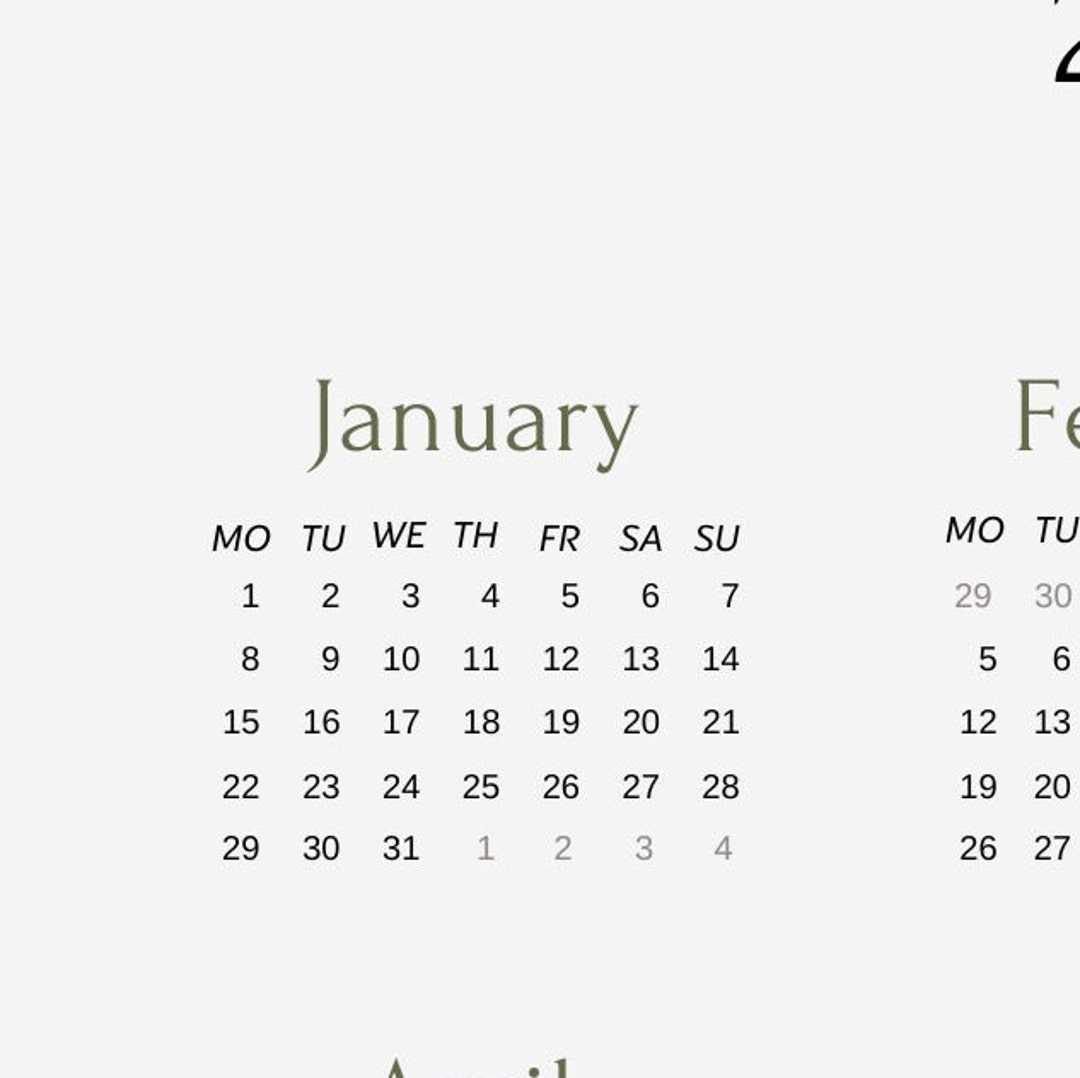 Printable Digital Calendar, Wall Calendar, Monthly Planner, Simple