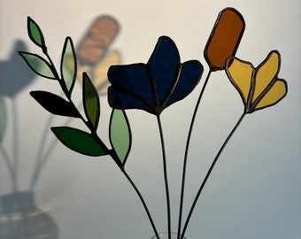 Glazen bloemen wildboeket Tiffany glas in lood