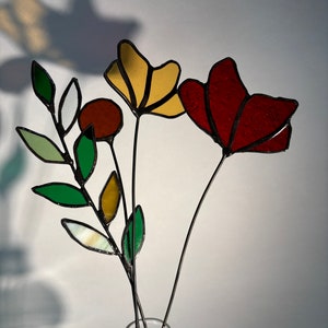 Glazen bloemen wildboeket Tiffany glas in lood afbeelding 1