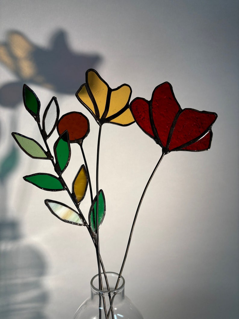 Glazen bloemen wildboeket Tiffany glas in lood afbeelding 1