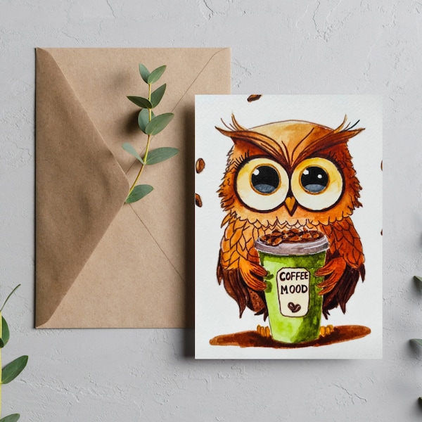 Post card Owl, Tirage carte postale illustration chouette
