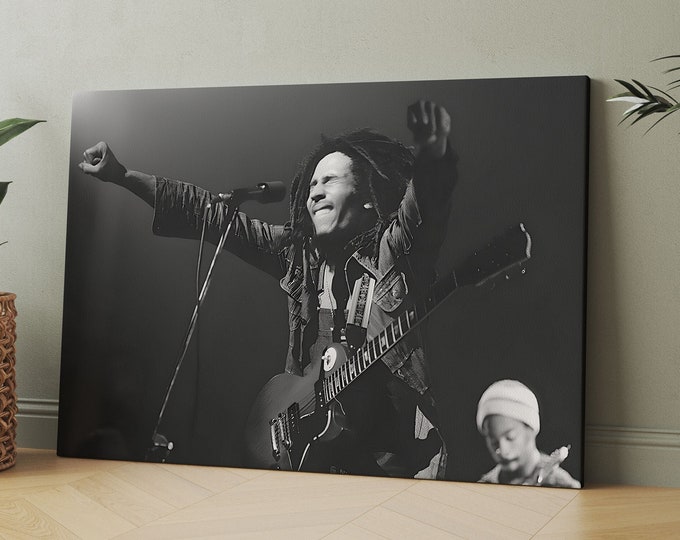 Bob Marley Poster, Canvas Bob Marley on Stage B&W Art, Canvas Poster Printed, Picture Wall Art Decoration Poster Canvas Wall Art