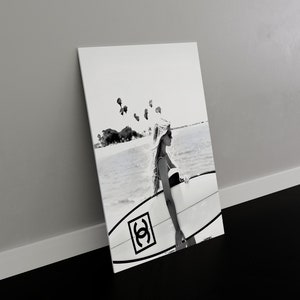 Surfer Girls Black and White Fashion Posters, Surfer Print, Fashion wall art, Beach girl poster, Famous brands, Canvas wall art