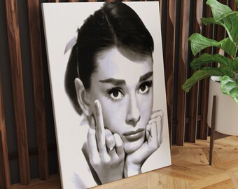 Audrey Hepburn's Middle Finger Audrey Hepburn Canvas Painting, Audrey Hepburn Poster, Street Art, Modern Wall Art