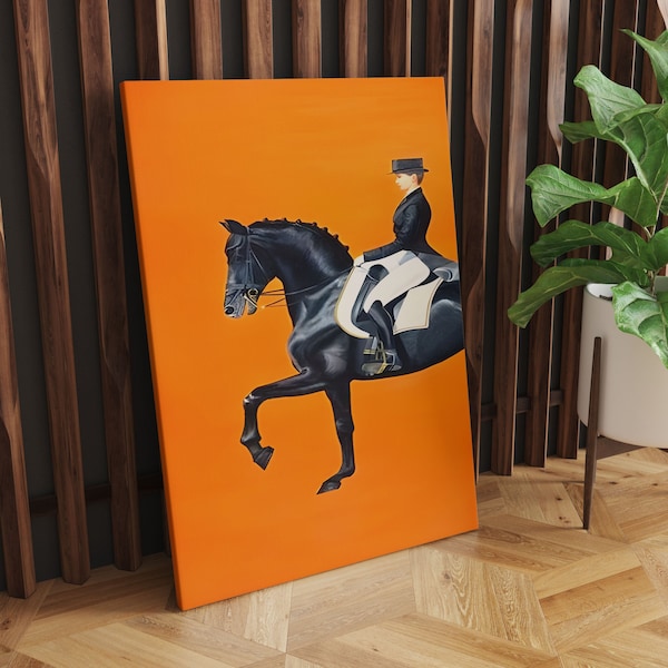 Elegant Horse Canvas Painting, Horse Painting, Horse Riding Painting, Horse Canvas Print, Hermes Horse Painting, Hermes Painting Decor