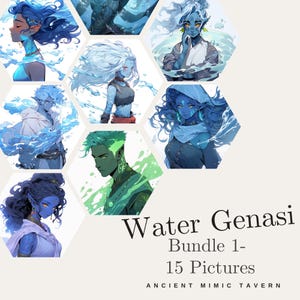 Water Genasi Bundle 1- 15 Water Genasi Portraits, Dungeons and Dragons art, D&D Art, DND, TTRPG, character/NPC portraits, pdf, png
