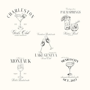 Logo EVJF cocktail vintage personnalisé, Logo week-end EVJF, Logo EVJF, SVG, PNG