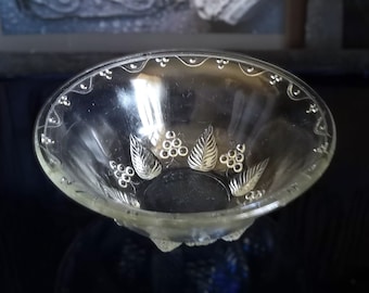 Vintage glass candy bowl decorated with embossed grape motif Pressed glass Grape decor Glass gift USSR 1960-1970 Urschel Glass Factory (СУЗ)