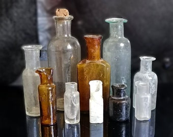 Ensemble de 10 flacons de médicaments anciens flacons d'apothicaire rétro flacons de médicaments flacon en verre ancien flacon miniature médical vintage Rare collection
