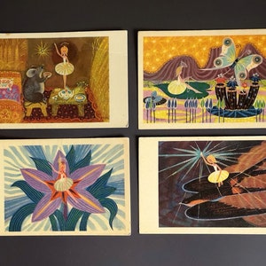 Vintage Postkarten Set Thumb Hans Christian Andersen 4 Vintage Postkarten Set. Illustrator Ivanins 1967 Kunst Sammlerpostkarten