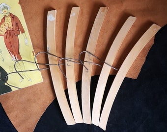 Vintage Wooden Clothes Hangers Set of 5 Fabric Hangers Made in the former Soviet Union 70-80s