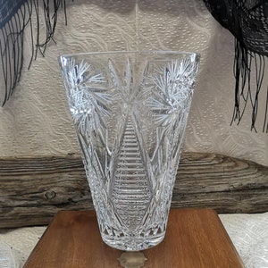 Bohemian Vintage Crystal vase, Cut Crystal vase, Large Vintage Crystal Vase, Large Lead Crystal Vase, Pinwheel Cut Vase, Antique vase