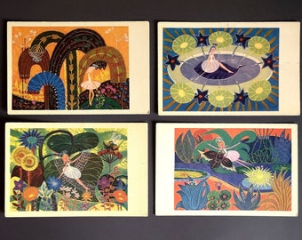 Vintage Postkarten Set Thumb Hans Christian Andersen 4 Vintage Postkarten Set. Illustrator Ivanins 1967 Kunst Sammlerpostkarten