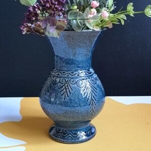 Vintage Blue Ceramic Flower Vase, Handmade Latvian Pottery, Rustic Home ...