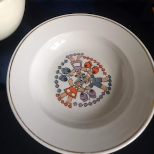 Vintage children&#39;s porcelain soup plate with children and butterflies print, RPF 1970s Retro tableware for children Rare Collectable plate