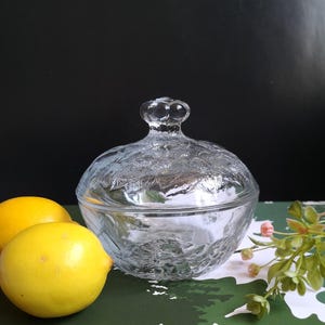 Vintage Embossed Glass Sugar Bowl with Lid, Clear Glass, Soviet-Era Glassware, 1960s–1980s