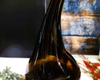 Vintage Swedish Art Glass Vase – Hand Blown Drop-Shaped Sculpture – Brown & Amber – Rare Mid-Century Design