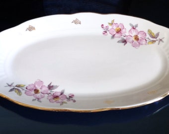 Oval Serving Dish Vintage 80s Riga Porcelain Factory RPR Soviet Retro Plate with Apple Blossom Print Fish Plate Practical Plate Cookie Tray