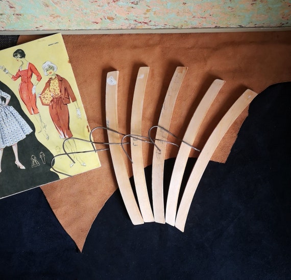 Vintage Wooden Clothes Hangers Set of 5 Fabric Hangers Made in the