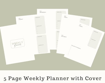 Weekly Planner with Cover Page, Weekly Planner Printable, Weekly Agenda, Weekly To Do List Printable, A4, A5, Letter, PDF Printable Digital