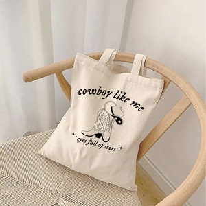 Cowboy Like Me Canvas Tote Bag, Swiftie Tote Bag, Evermore Tote Bag