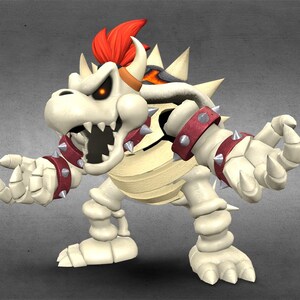 May include: A white skeletal figure with red and black armour, a red mohawk, and glowing yellow eyes. The figure is in a menacing pose with its claws extended.