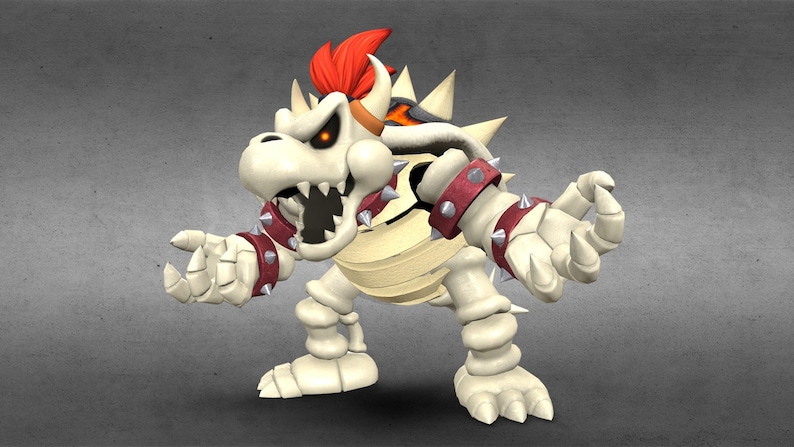 May include: A white skeletal figure with red and black armour, a red mohawk, and glowing yellow eyes. The figure is in a menacing pose with its claws extended.