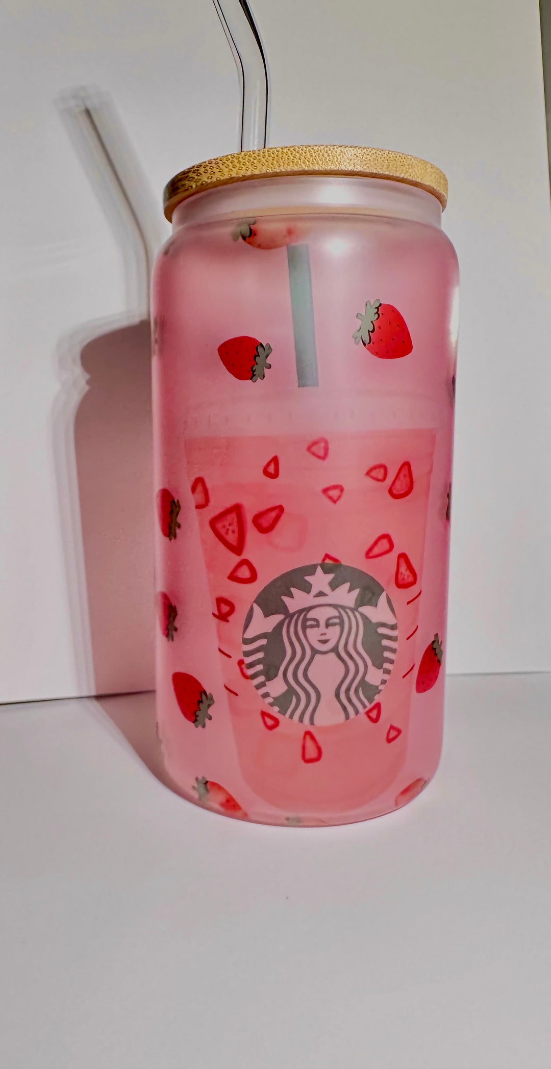 Custom Glass Cup/straw Bamboo Lid Etsy