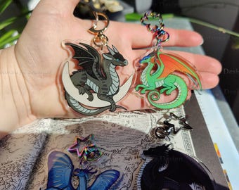 Wings of Fire Keychain - Glory, Darkstalker, Peril, Moon, Starflight, Tsunami, Clay, Qibli, Cricket Charms! Cute dragons - 2.5 inches