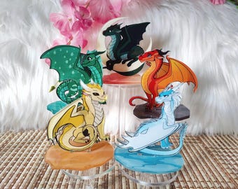 Wings of Fire Acrylic Standee / Flat Figurine – 3&quot; – Full Bleed borders - Glory, Darkstalker, Peril, Tsunami, Clay, Qibli, Cricket