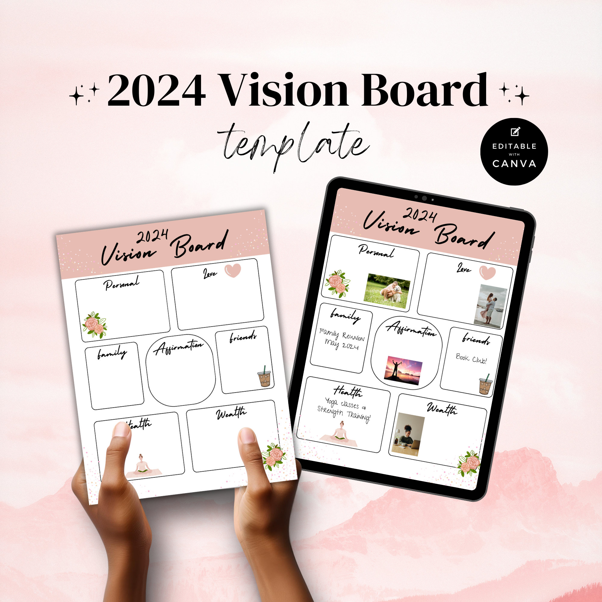 2024 Vision Board Kit, Goal Setting, Pink Manifestation Journal, Self ...