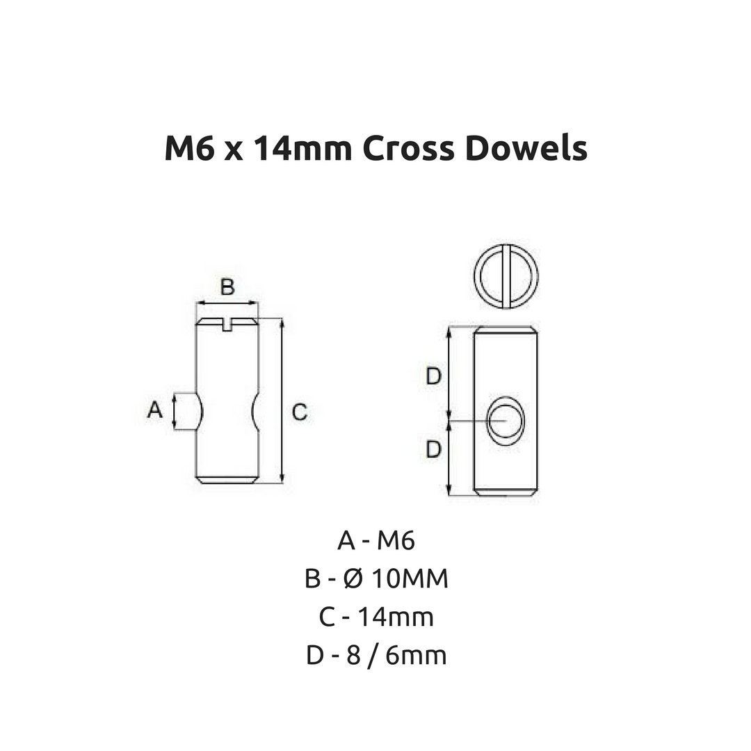 M6 6mm X 14mm Barrel Cross Dowels With Furniture Connecting Bolts Bunk