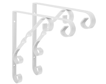 URANUS White Shelf Brackets Decorative Antique Victorian Steel Wall Shelving System - 200mm x 200mm - 8" x 8"