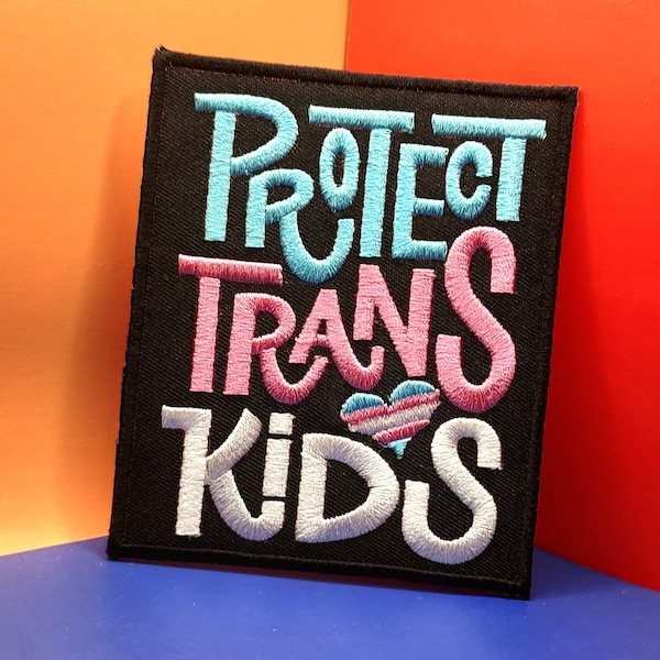 Protect Trans Kids iron on Patch 3.5 x 3.5 - transgender rights LGBTQ, DIY, Crafting, Applique, Patches