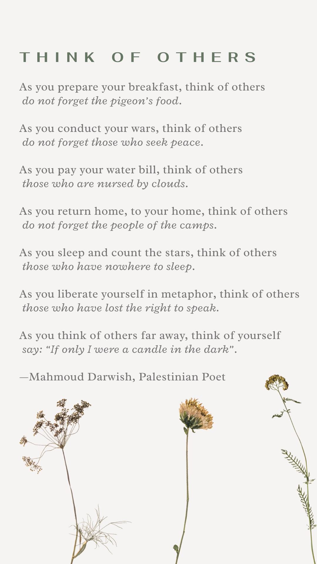 Think of others, Palestinian Poem, Mahmoud Darwish, image size:1080x1920