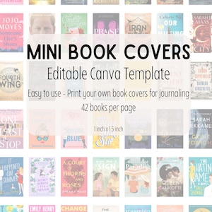 Mini modello di copertina del libro - file Canva modificabile per la stampa di diari di lettura a casa piccolo minuscolo libro anteriore in miniatura 1x1,5 pollici micro per bujo