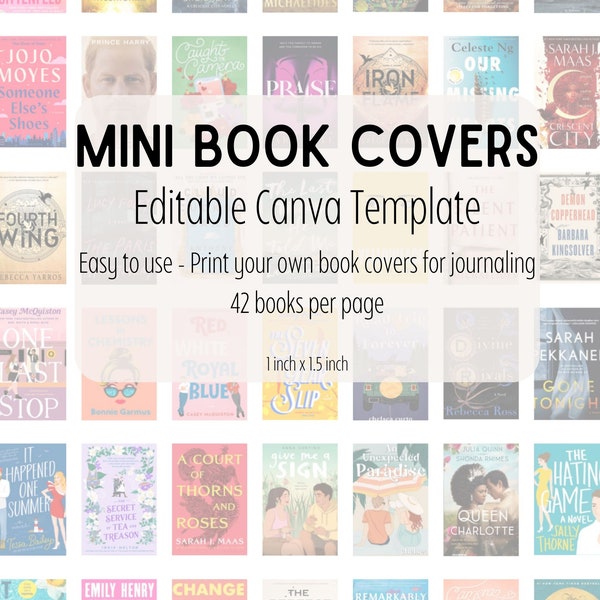 Mini Book Cover Template - Editable Canva file for reading journals print at home small tiny book front miniature 1x1.5 inch micro for bujo